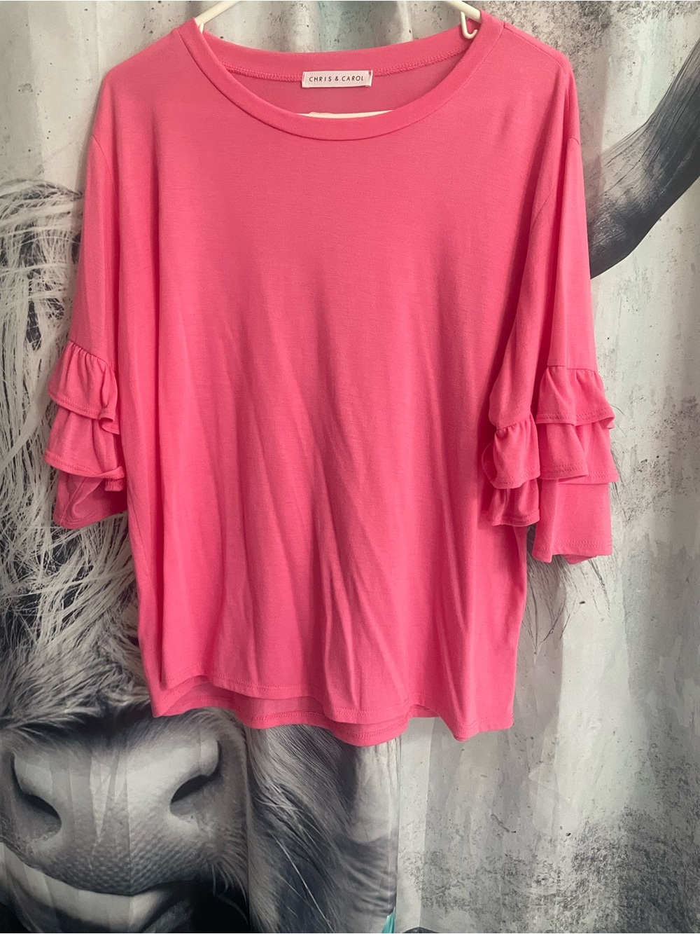 Chris & Carol Bright Pink Ruffle Sleeve Short-Sleeve Top